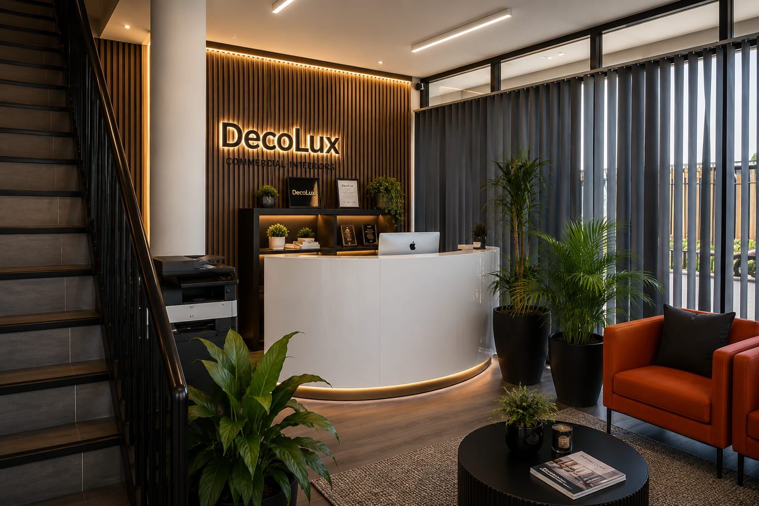 DecoLux Design showroom reception — Prestons NSW